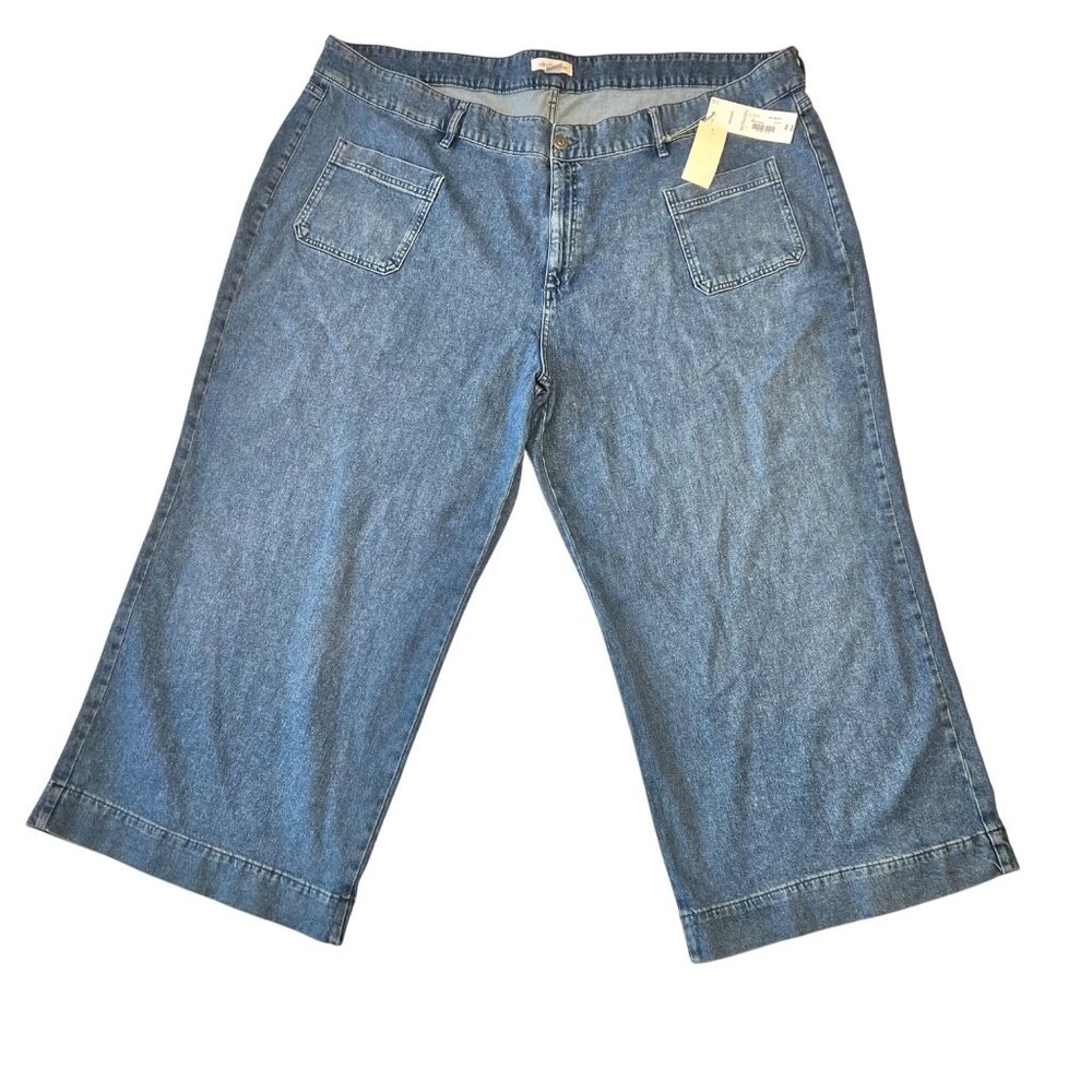 Liz Claiborne Womens Wide-Leg Denim Crop Pants Light Wash Plus Size 28W